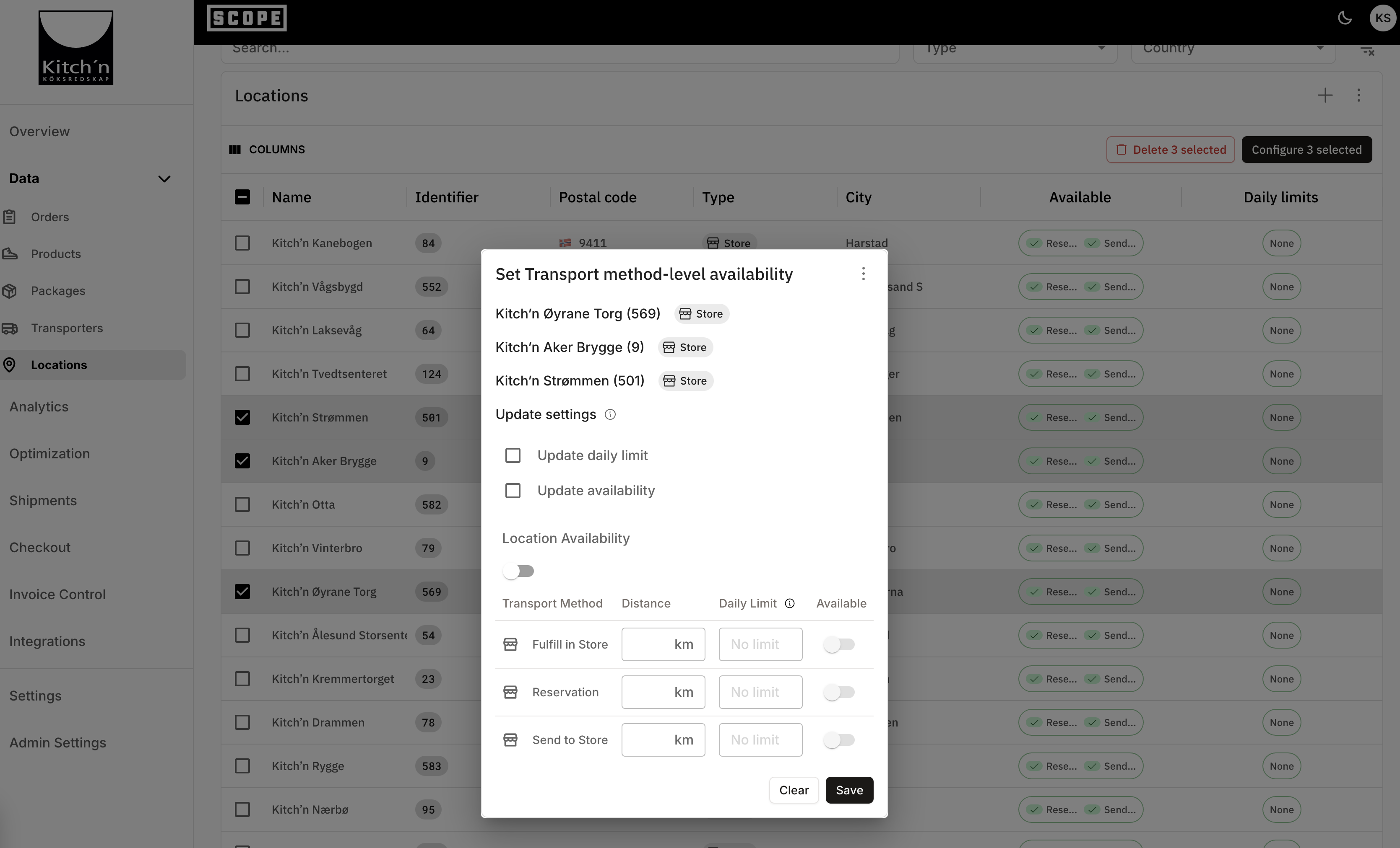 Bulk operations for locations